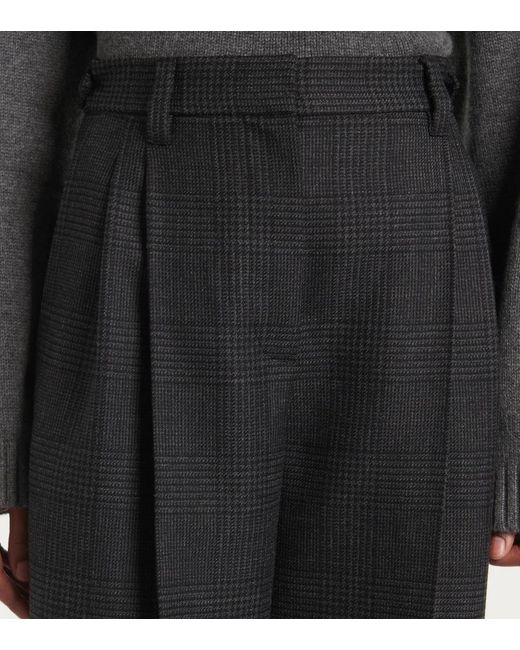 Brunello Cucinelli Gray High-Rise Wool Wide-Leg Pants