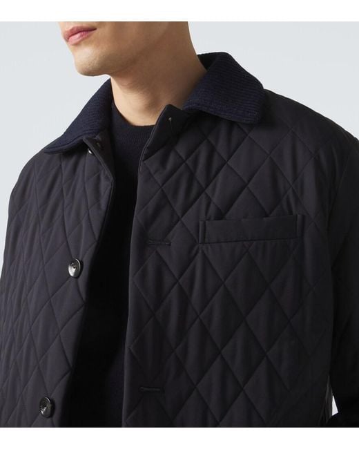 Agnona Blue Quilted Wool-Trimmed Jacket for men