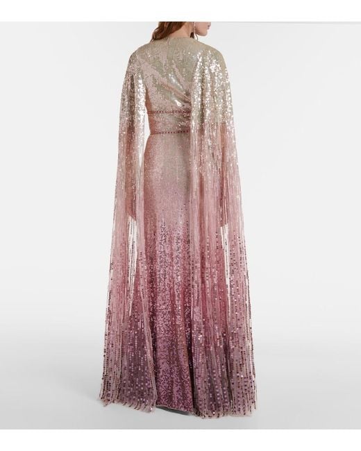 Jenny Packham Purple Easy Breezy Sequined Caped Gown