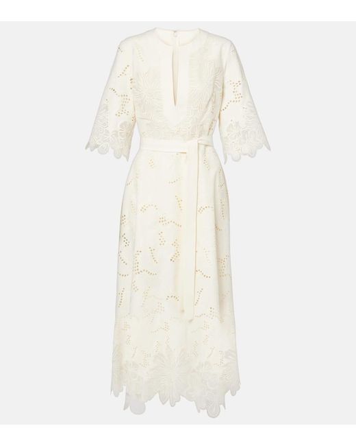 Elie Saab White Embroidered Broderie Anglaise Midi Dress