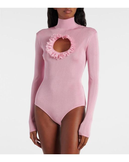 Self-Portrait Pink X Christopher Kane Cutout Lace-Trimmed Bodysuit