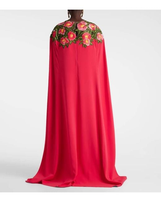 Oscar de la Renta Red Robe Camellia aus Georgette