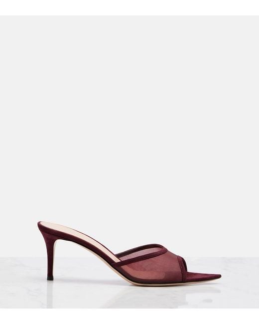 Gianvito Rossi Red Pointy 70 Suede And Organza Mules