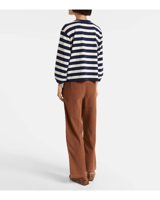Velvet Blue Edora Striped Cotton Jersey Sweatshirt