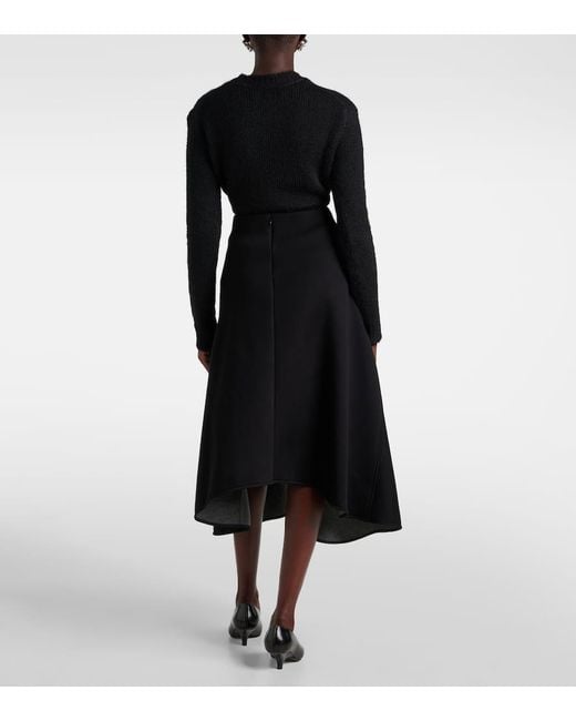 Plan C Black Pleated Asymmetric Midi Skirt