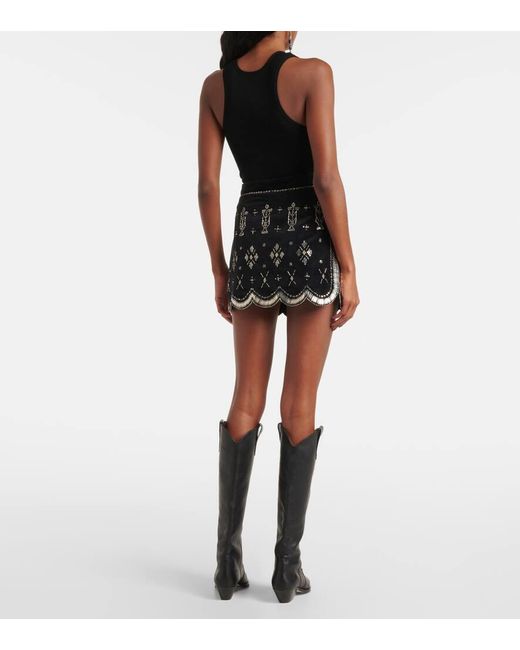 Isabel Marant Black Verzierter Minirock Handore Aus Baumwollsamt