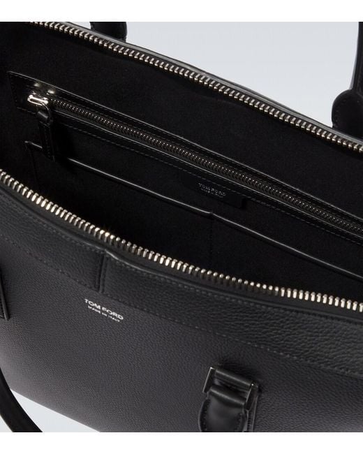 Tom Ford Black Elliot Leather Briefcase for men