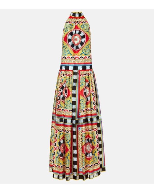 Dolce & Gabbana White Taormina Printed Halterneck Silk Gown