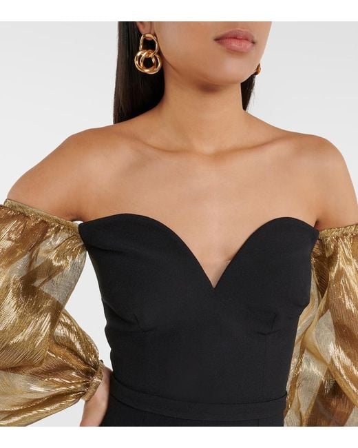 Safiyaa Black Off-Shoulder Crepe Gown