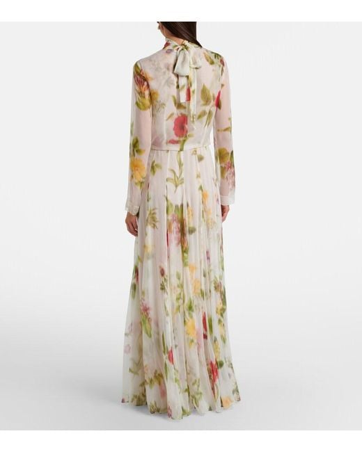 Oscar de la Renta Metallic Floral Silk Chiffon Gown