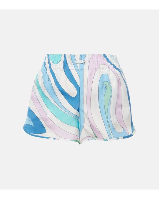 Emilio Pucci Blue Bedruckte Shorts Marmo aus Seiden-Twill