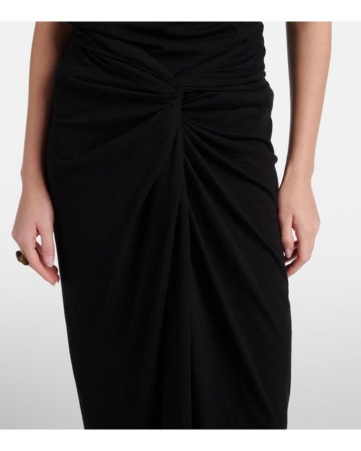 Dries Van Noten Black Gathered Cotton Midi Skirt
