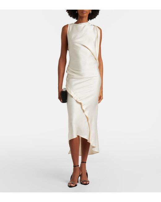 Victoria Beckham White Kyra Draped Midi Dress