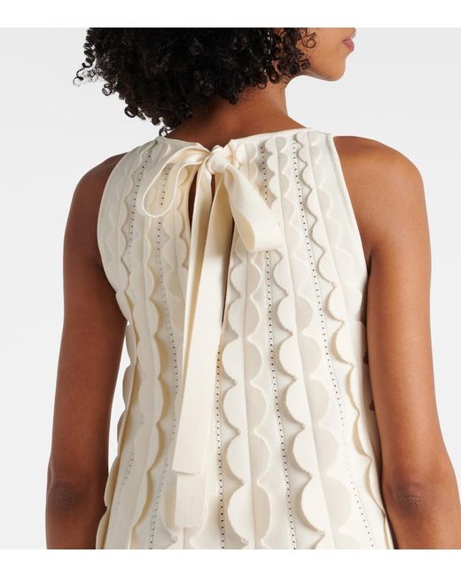 Oscar de la Renta White Abstract Brushstroke Midi Dress