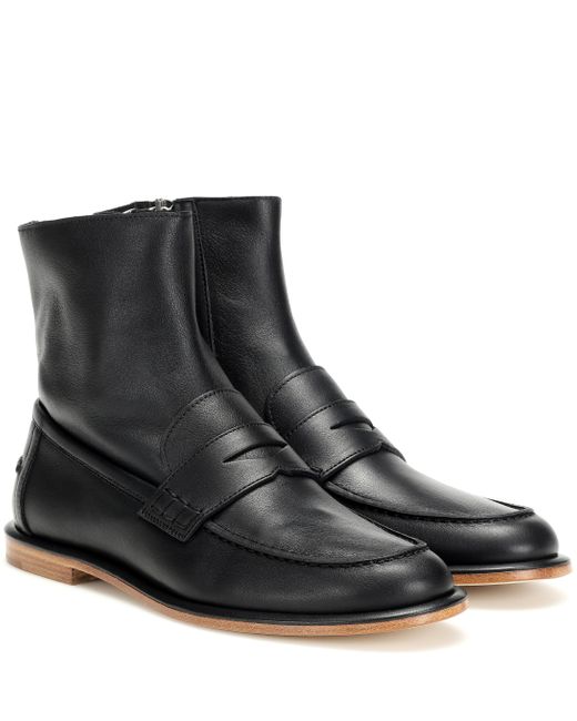 Loewe Black Leather Loafer Ankle Boots