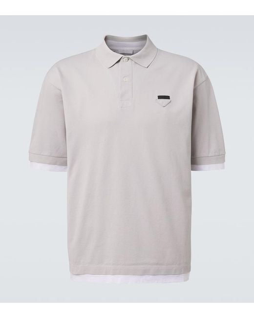 Prada White Layered Cotton Pique Polo Shirt for men