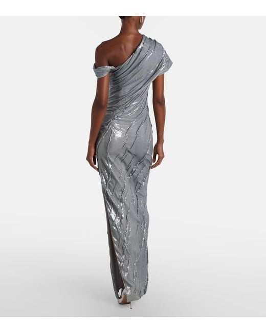 Marmar Halim Gray Sequined Asymmetric Gown