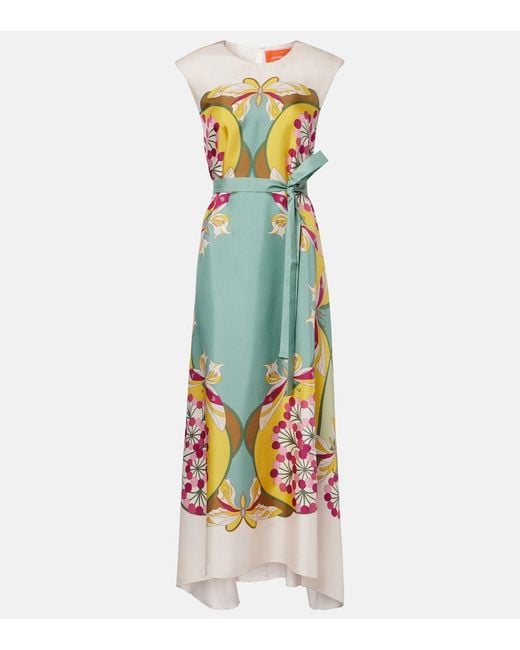 LaDoubleJ Blue San Carlo Printed Silk Satin Midi Dress