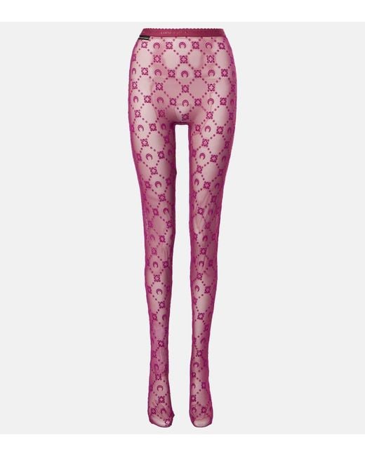 MARINE SERRE Red All Over Moon Printed Tights