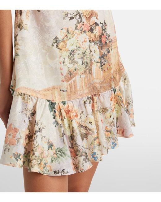 Camilla Natural Embellished Floral Lace-Trimmed Minidress