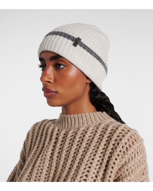 Brunello Cucinelli Natural Contrast Cashmere Beanie