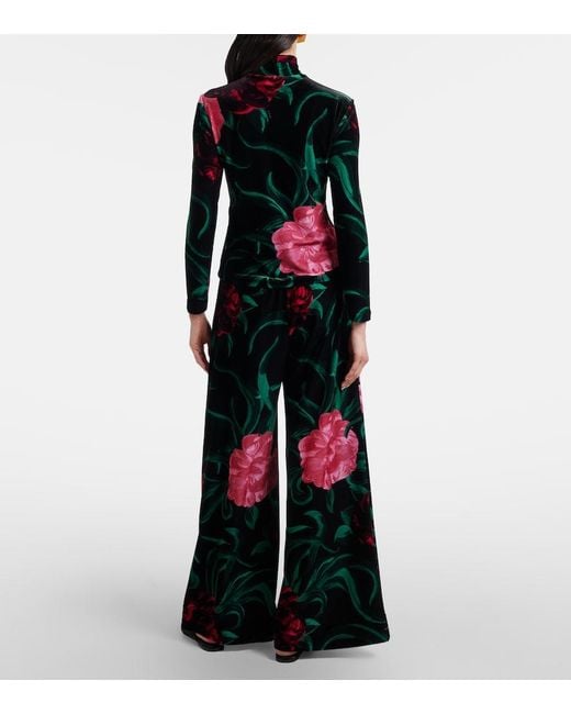 LaDoubleJ Black Floral Velvet Palazzo Pants