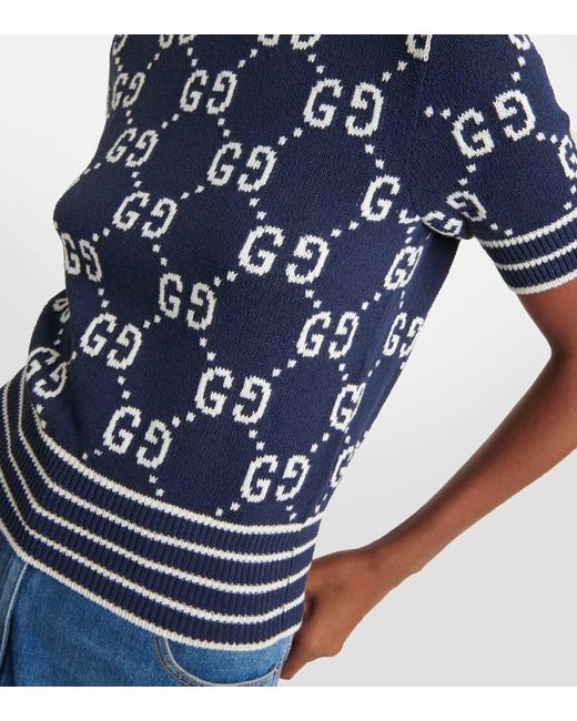Gucci Gg Cotton Jacquard Top, Ready-To-Wear in Blue | Lyst Gucci Gg Cotton Jacquard Top, Ready-To-Wear in Blue | Lyst