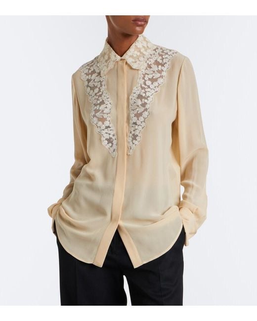 Fendi Natural Lace-Trimmed Silk Georgette Shirt