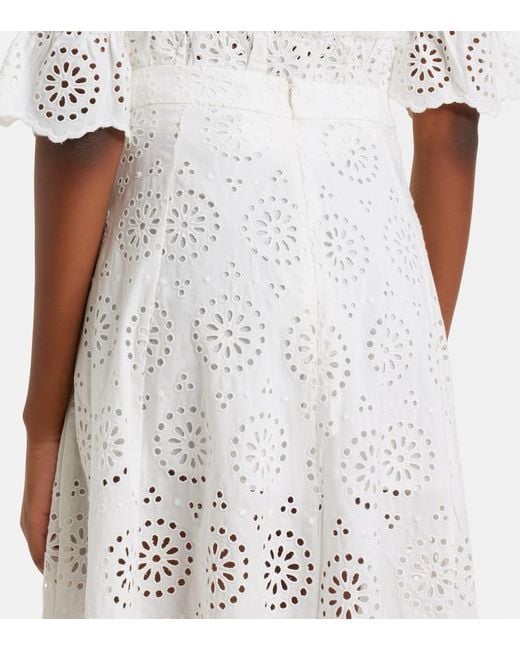 FRAME White The Deco Broderie Anglaise Cotton Midi Skirt