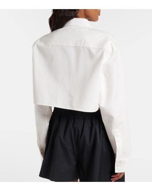 Balenciaga White Cropped Cotton And Silk Poplin Shirt