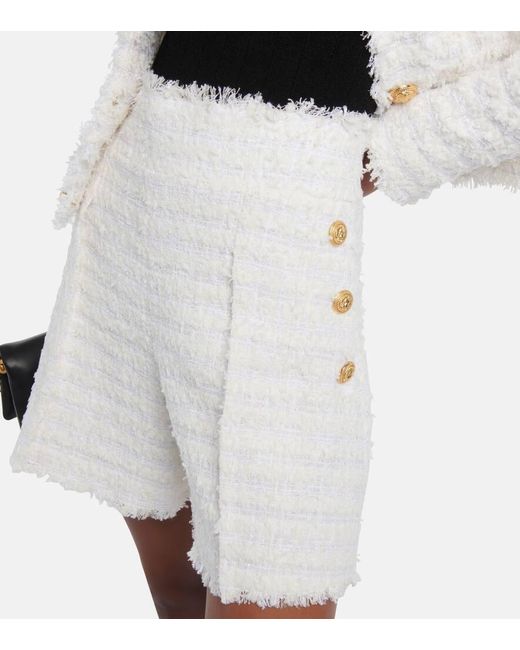 Shorts En Tweed De Tiro Alto Balmain de color White