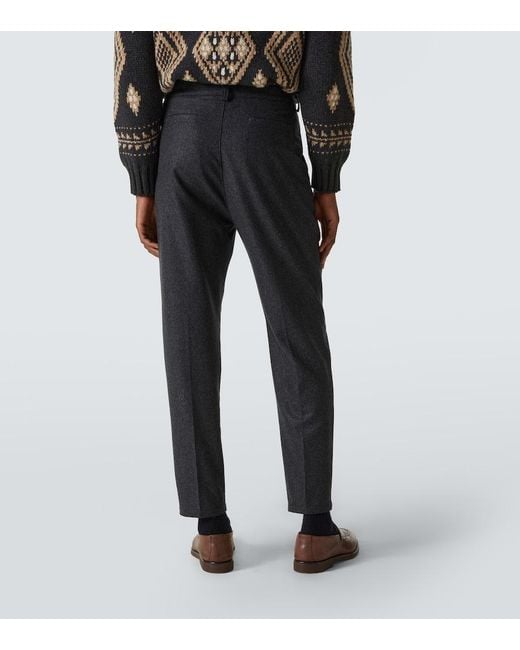 Brunello Cucinelli Gray Pleated Virgin Wool Straight Pants for men