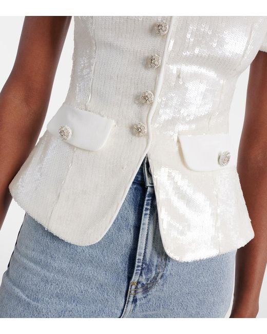 Self-Portrait White Sequined Top