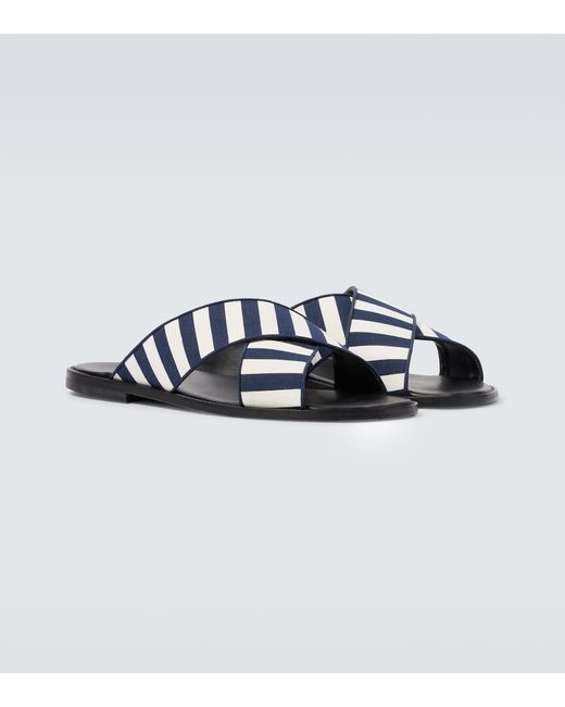 Manolo Blahnik Blue Otawi Striped Canvas Slides for men