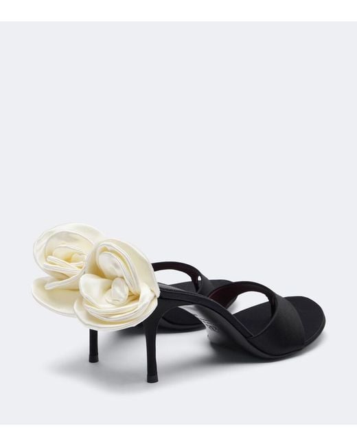 Magda Butrym Black Floral-Applique Satin Thong Sandals