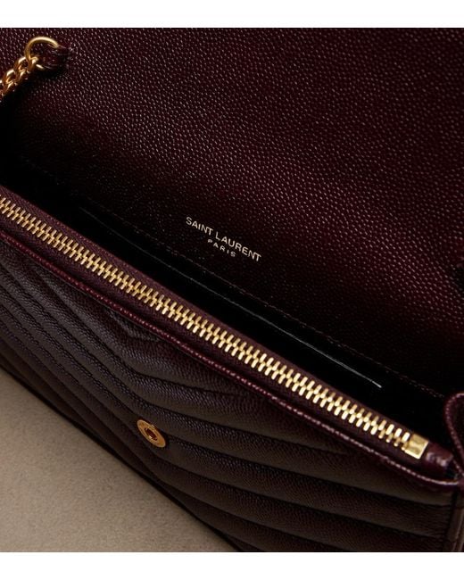 Saint Laurent Purple Cassandre Embellished Leather Wallet On Chain