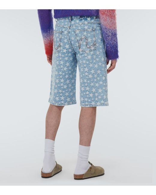 ERL Blue Jacquard Cotton Denim Shorts for men