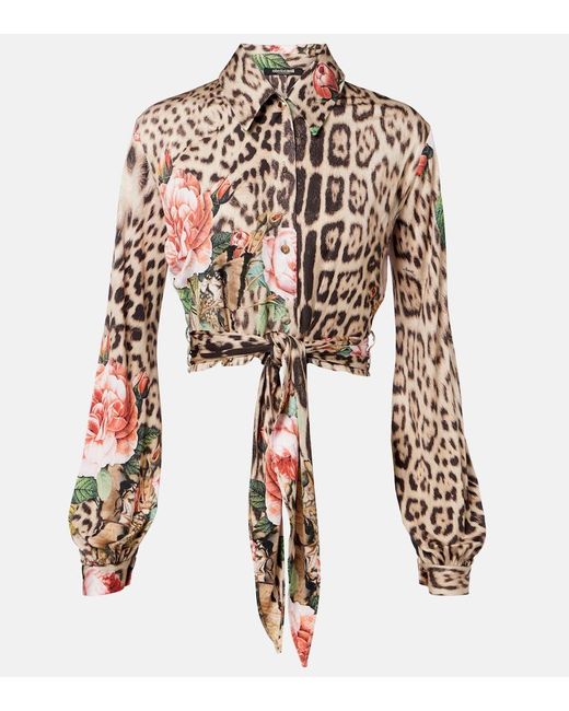 Roberto Cavalli Brown Printed Cropped Shirt