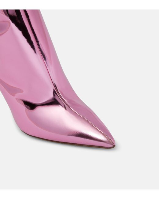 Paris Texas Pink Lidia Mirrored Leather Knee-high Boots