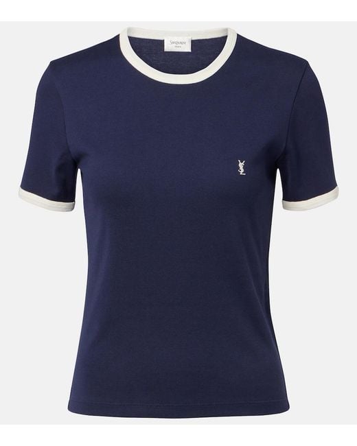 Saint Laurent Blue Cassandre Cotton Jersey T-Shirt