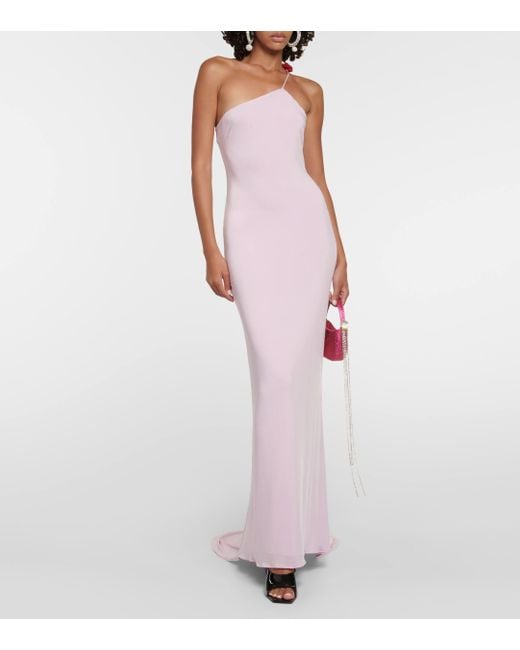 Magda Butrym Pink Floral-applique One-shoulder Gown