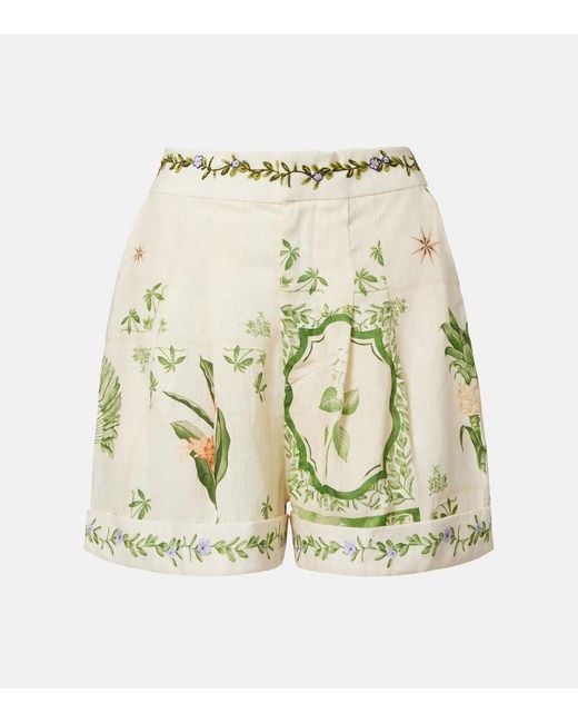 Agua Bendita Natural Rommy Floral Linen Bermuda Shorts