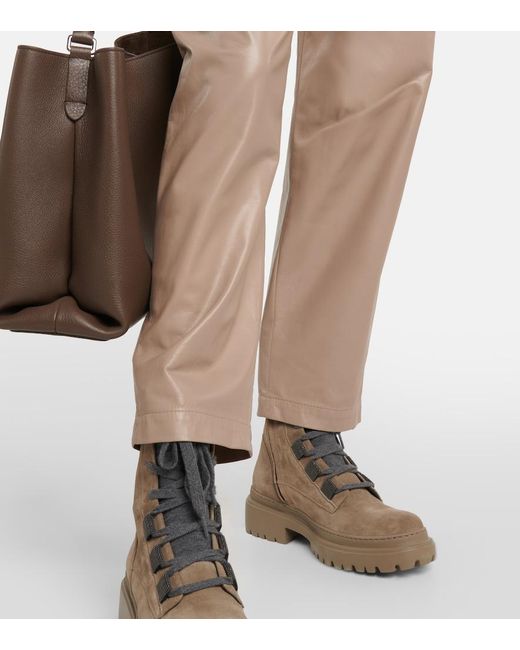 Brunello Cucinelli Natural Mid-Rise Leather Pants