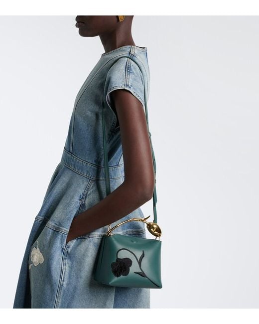 Erdem Green Bloom Mini Embroidered Leather Top-Handle Bag