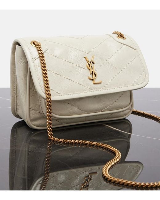 Saint Laurent Natural Niki Cassandre Mini Leather Shoulder Bag