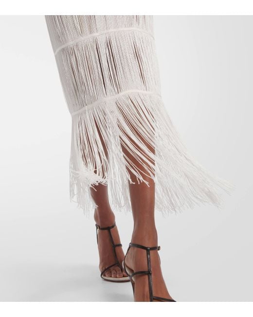 Khaite White Zare Fringed Ribbed-knit Maxi Dress