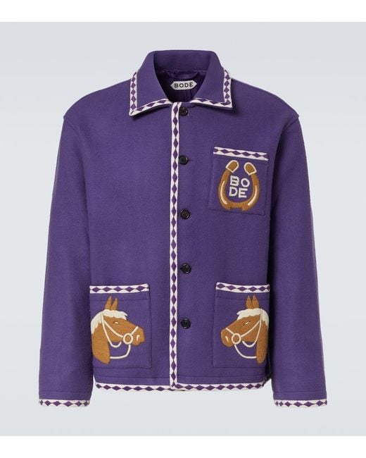Bode Purple Bronco Embroidered Wool Jacket for men