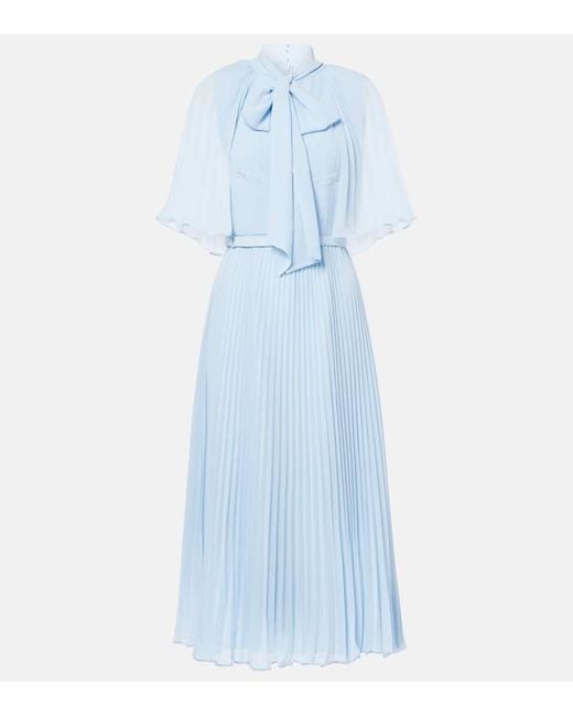 Self-Portrait Blue Caped Chiffon Midi Dress