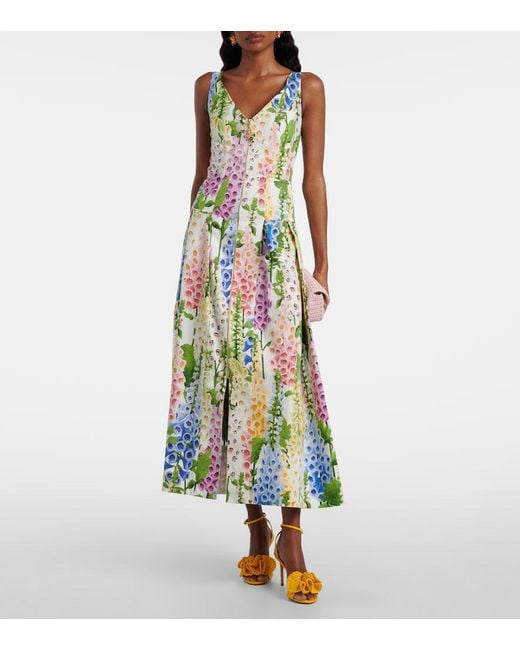 Oscar de la Renta White Floral Poplin Cocktail Dress