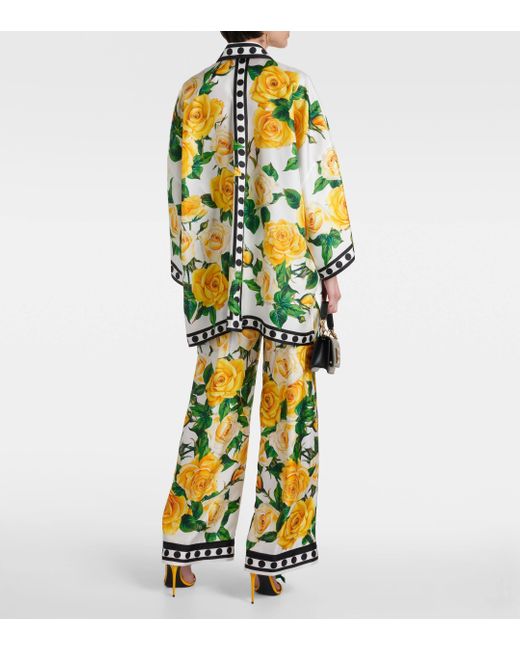 Dolce & Gabbana Yellow Oversized Floral Silk Shirt